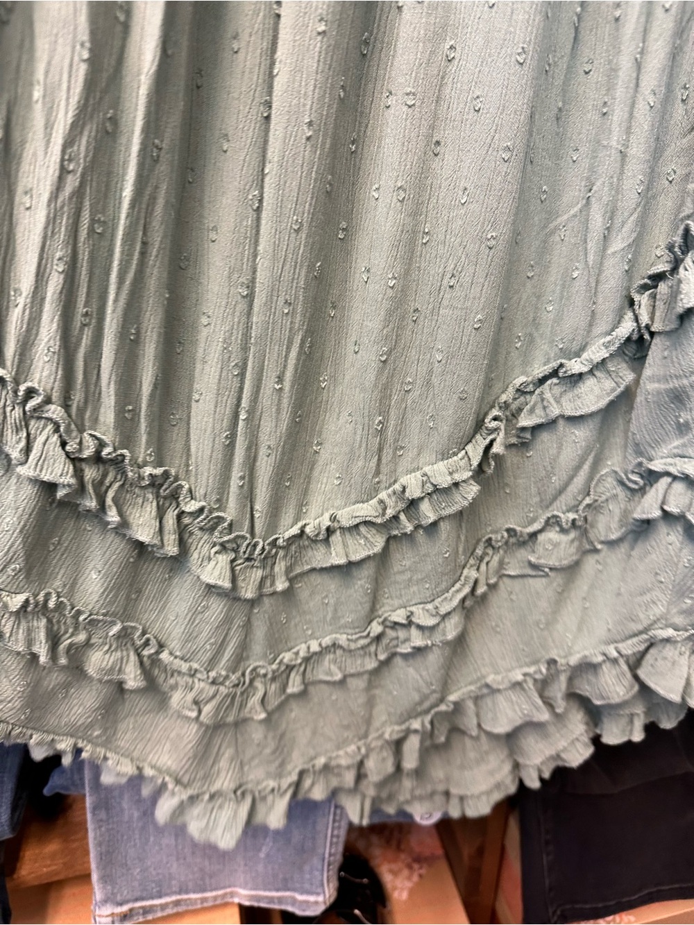 Nostalgia Sage Green Tiered Maxi Skirt with Ruffles - Picture 3 of 6